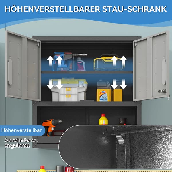 Værktøjsskab, Låsbart Design, Rigelige Opbevaringsmuligheder,Sort  Grå