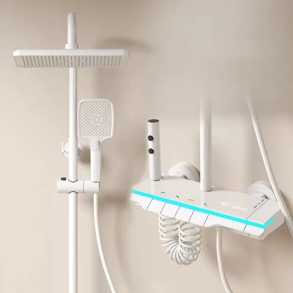 Duschset, Termostatisk Kontroll, Polerad Mässingsdesign,VIT