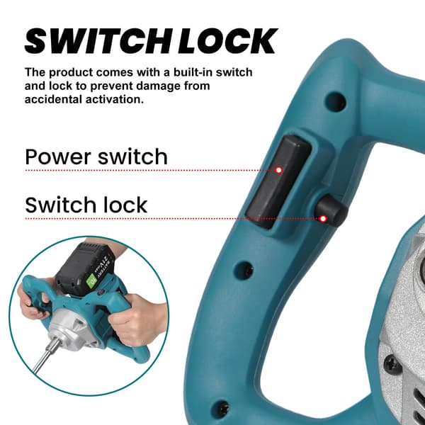 Sladdlös Betongblandare, 6 Hastighetskontroll, Ergonomisk Design,2 Batteri
