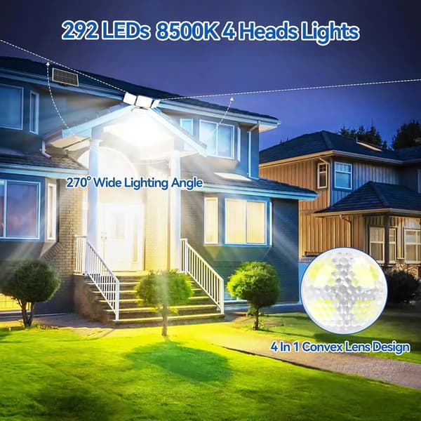 Solcelle LED Flomlys, Dobbelt Sensor Teknologi, 5000mAh Batteri,Kold Hvid