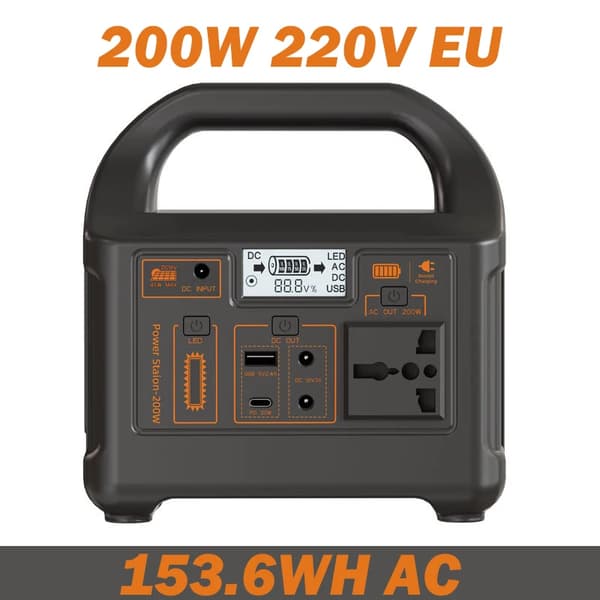 Strømafbryder, 200W Udgang, 153.6Wh Kapacitet,200W EU 220V