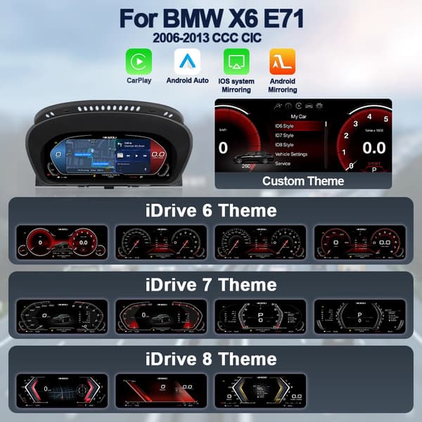 Digitalt Speedometer Cluster, Carplay, Adaptiv Fartpilot,E71 Carplay Multi-UI