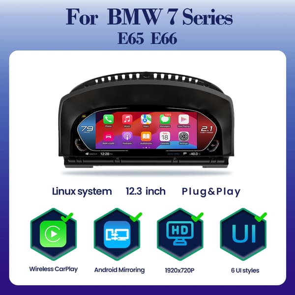 Digitaalinen instrumenttipaneeli, langaton Carplay, Android-peilaus,E65 E66