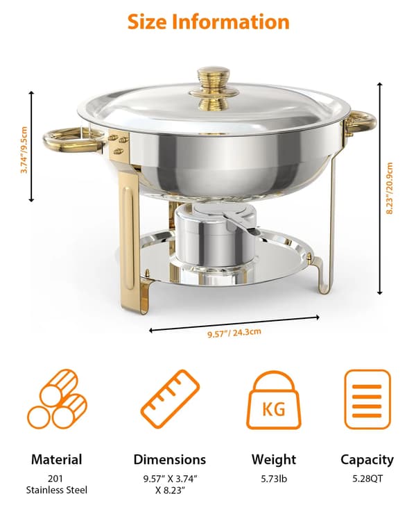 Chafing Dish, 5L Kapacitet, Fuld Buffet Sæt,2 Pakke