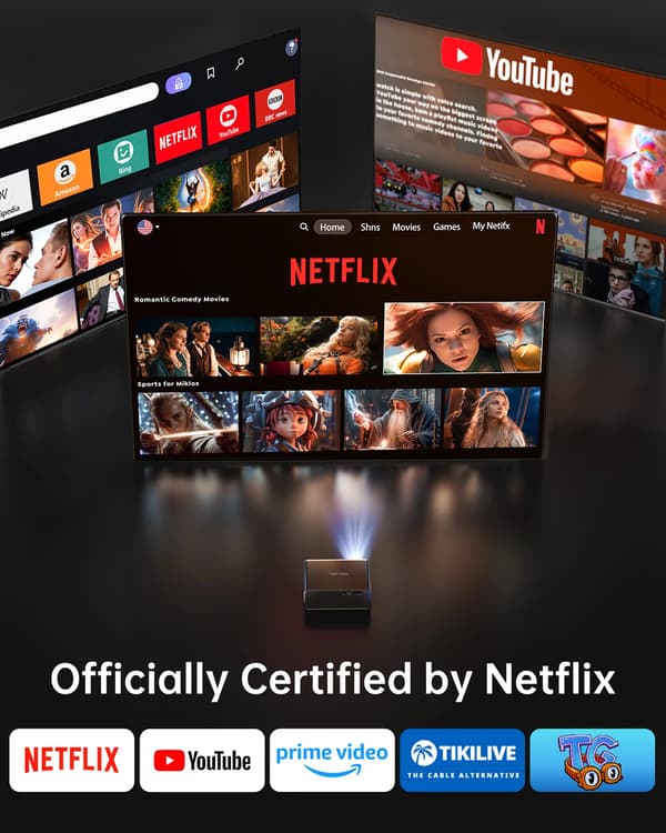 Projektor, 4K understøttelse, WiFi6 og Bluetooth 5.2,EU Stik, Farve1