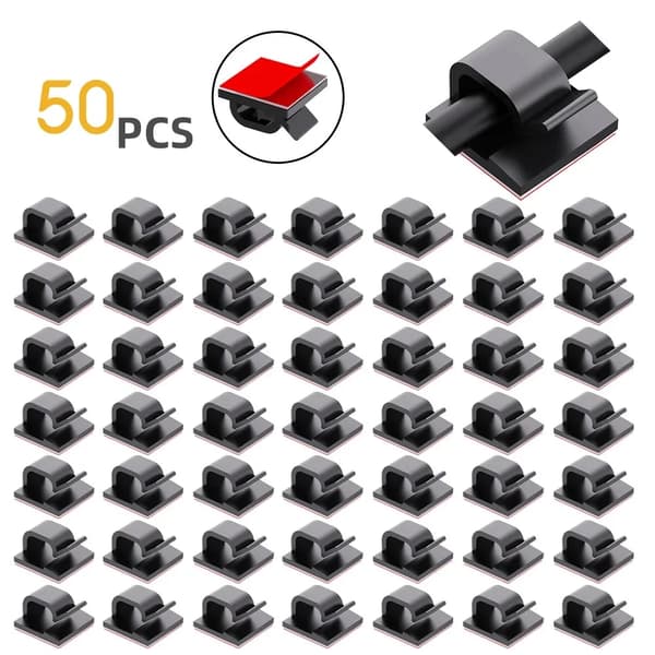 Kabelmanager, 50PCS Kabelorganiseringsklips, Væghængt krog,50PCS Sort