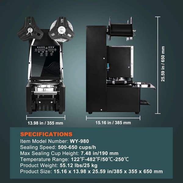 Koppförslutningsmaskin, 500-650 koppar/t, LCD-display,Svart