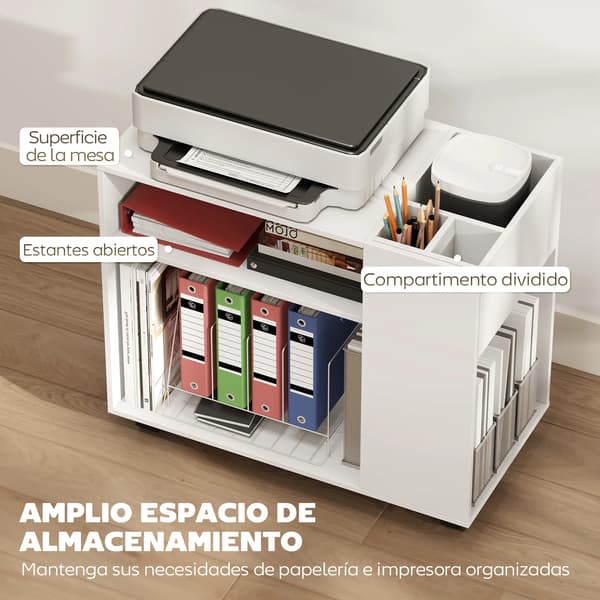 Printerkabinet, Mobil Design, Rigelig Opbevaring,HVID