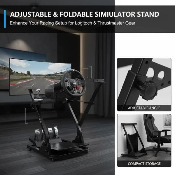Rattställ för racing, justerbar höjd, vikbar design, svart
