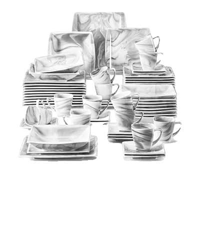 Middagsservis, Vitt Porslin, Servis Set, 60-PCS Marmor