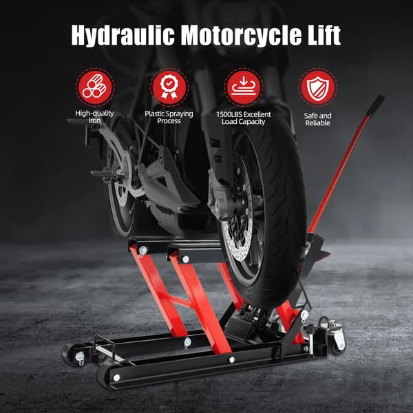 Motorcykel Hydraulisk Lyft, 1500lbs Kapacitet, Lätt Rörlighet,röd