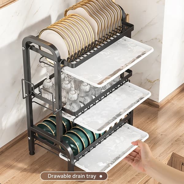 Vaskestativ, 3-lags design, pladsbesparende opbevaring,3 niveauer, Sort