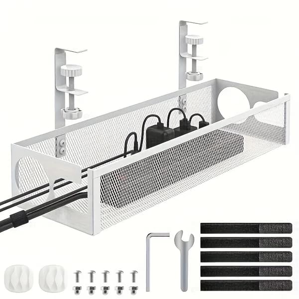 Kabelstyringsbakke, Klem-design, Pladsbesparende Organizer,Hvid