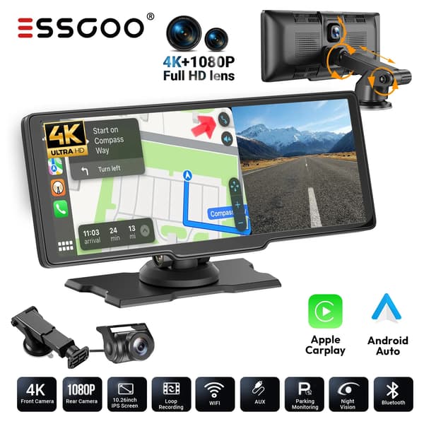 Dash Cam, 4K Etukamera, Kaksoisyhteys, Carplay