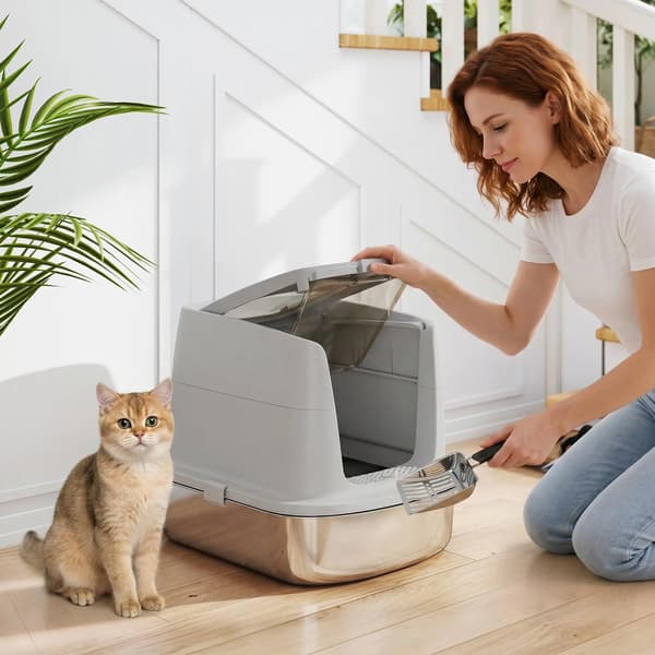 Kattlåda, Rostfritt Stål, Luktneutraliserare,Ljusgrå, L