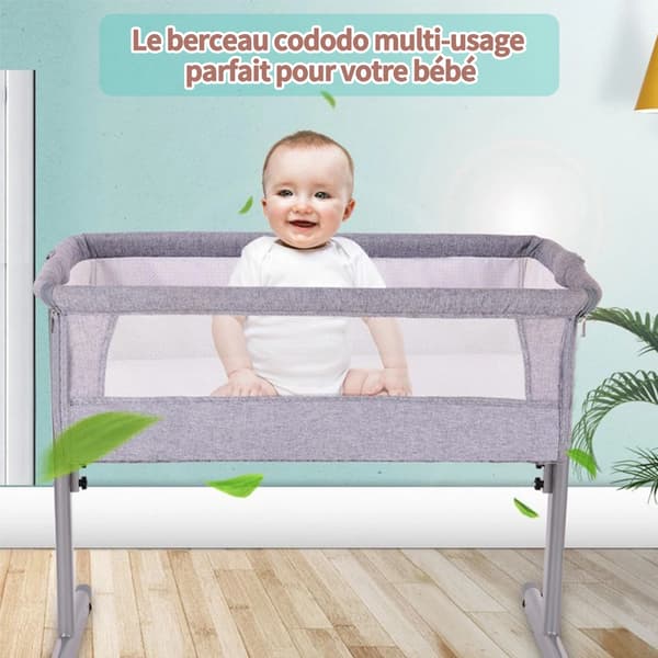 Babysäng, höjdjusterbar, enkel att montera, GRÅ