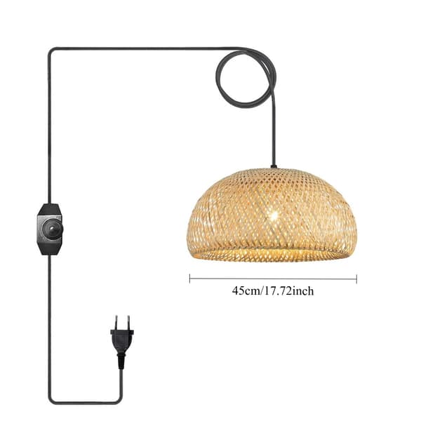 Pendellampe, Håndvævet Design, Rustik Stil,45cm, Ingen pære-b, EU Stik-b