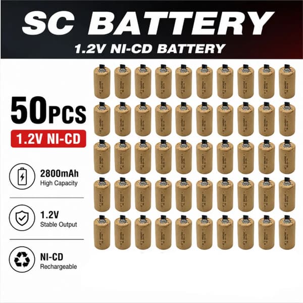Ni-Cd-batteri, 2800mAh kapacitet, enkel montering,sc-2800mah-50pcs