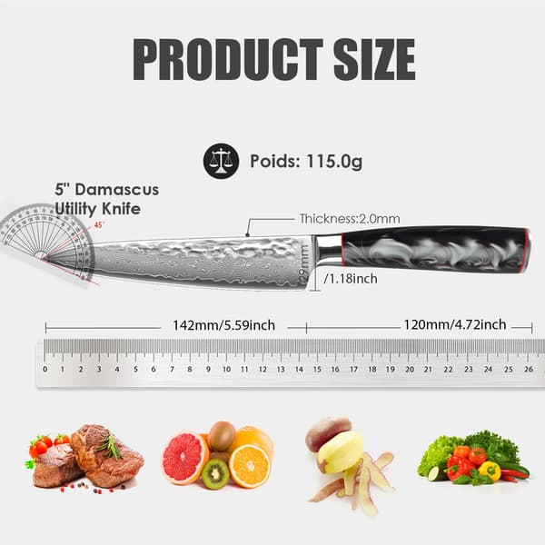 Utility Knife, Damask Stål, Ergonomisk Håndtag,1 PCS
