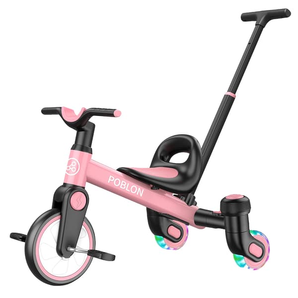 Trehjulet cykel, lysende hjul, justerbart sæde,Pink