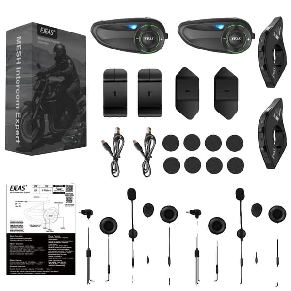 Hjelmheadset, Bluetooth-forbindelse, Vandtæt design,2Pcs Q8 og 2Pcs EUC