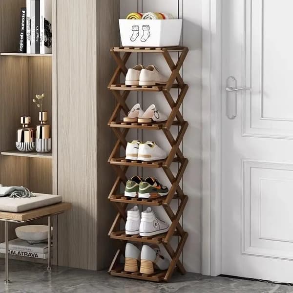 Sko Rack, 7-Lag, Pladsbesparende Design,Farve Retro