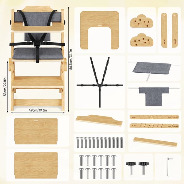 Højstol, Justerbart Design, Holdbar Trækonstruktion,træ