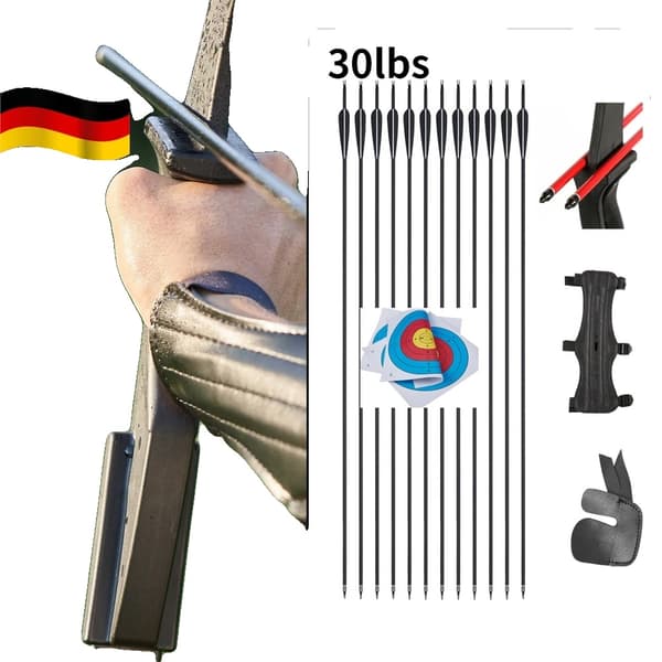 Recurve Båge, Högstyrkegrepp, Hållbara Grenar,30lbs