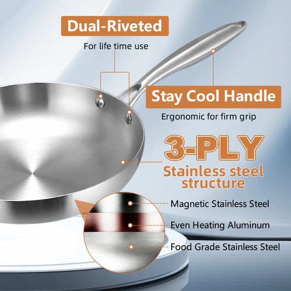 Stegepande Sæt, Tre-lags Rustfrit Stål, Induktionskompatibel,3PCS