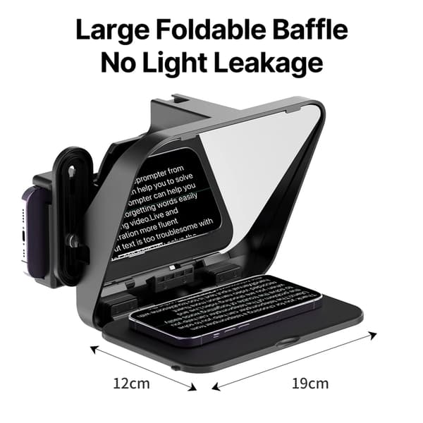 Teleprompter, Foldbart Design, Ingen Lyslæk Baffle,sort