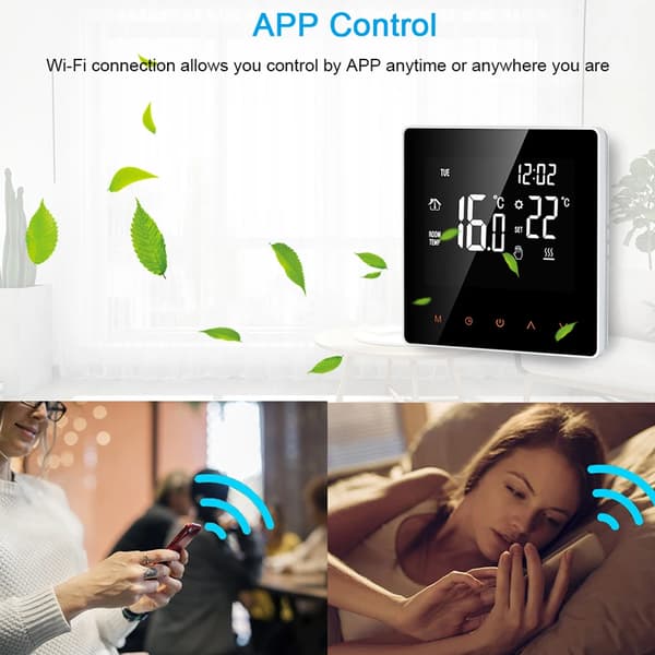 Smart Termostat, APP Kontroll, Veckovis Programmerbar,svart