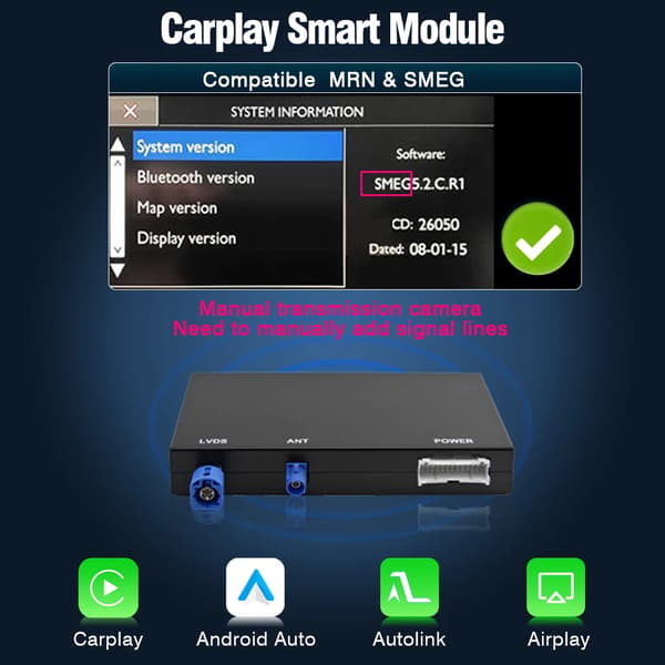 Langaton Carplay-sovitin, tukee Android Autoa, kamerayhteys,Auto SMEG Dekooderi