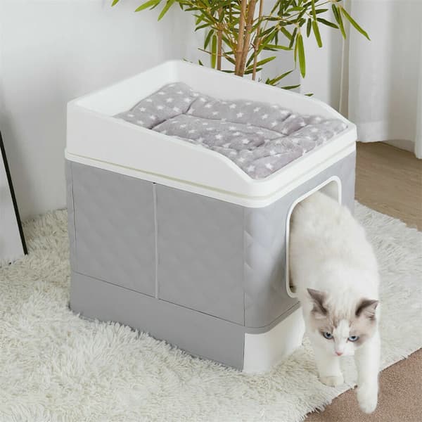 Kattebakke, Semi-lukket Design, Venlig for Flere Kæledyr,GRÅ, Ingen stik