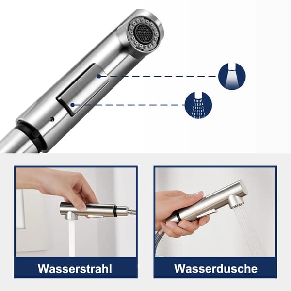 Køkkenvask, Dobbelt Flowtilstande, 360° Drejelig,Krom, G3/8