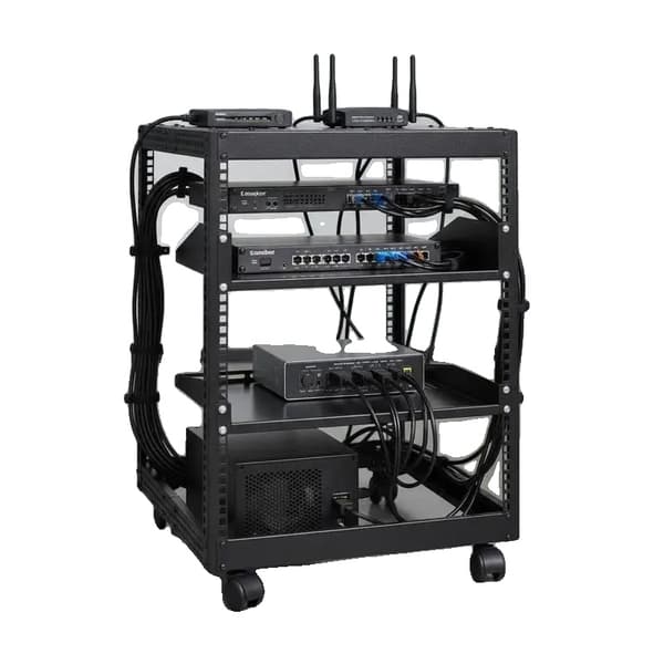 Öppen ram serverrack, justerbart djup, fristående/väggmonterad, svart