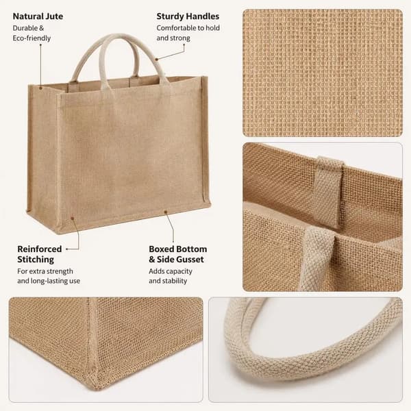Jute Indkøbsposer, Holdbart Materiale, Miljøvenligt Design,Brun