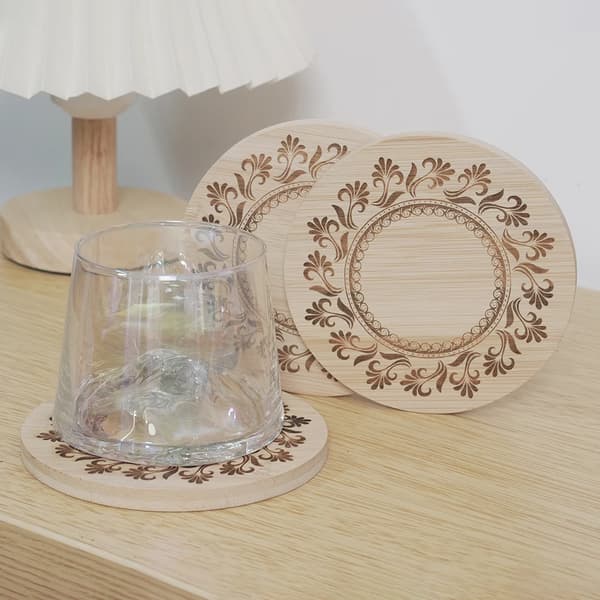 Vinglasunderlag, Bambusmateriale, 127 mm diameter, Egnet til vinglas, Rund form, Dobbeltbrugsdesign