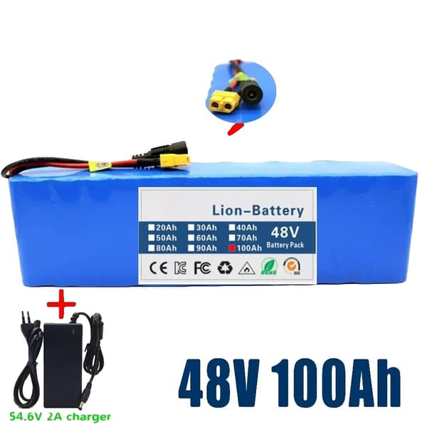 Lithium Ion Batteripakke, 100Ah Kapacitet, BMS Aktiveret,XT60-DC-lader