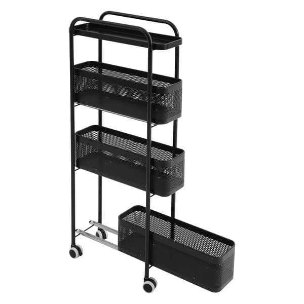 Narrow Rolling Cart, 4-lags opbevaring, udtrækkelige kurve,sort