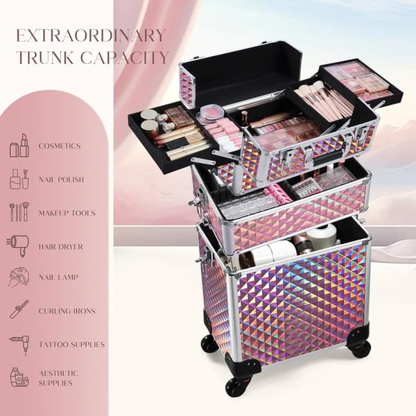 Kosmetiktrolley, Rullande design, Säker låsmekanism,Diamant Rosa