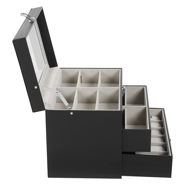 Ur og solbrille organizer, 24 rum, holdbart design,sort