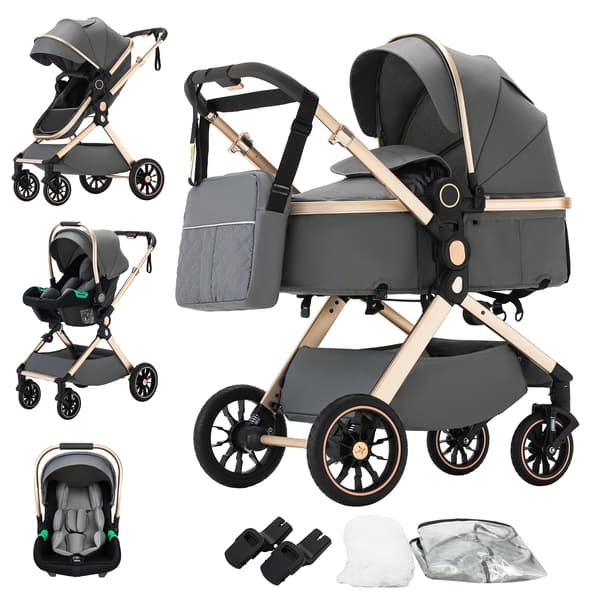 Barnvagn, Hög Landskap, Sammanfallande Design,mörkgrå