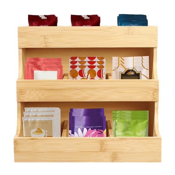 Teebag Organizer, 9 Rum, Holdbar Bambusdesign,Træ
