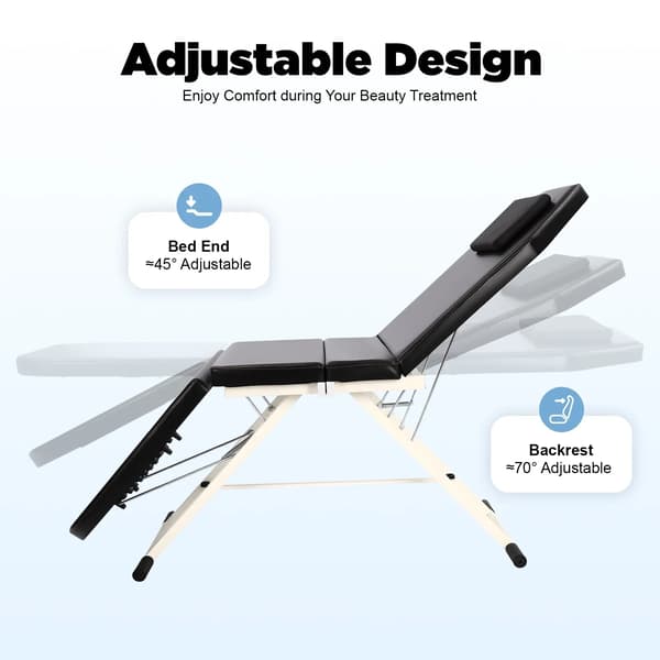 Massagebord, Bærbart Design, Justerbar Rygstøtte,sort