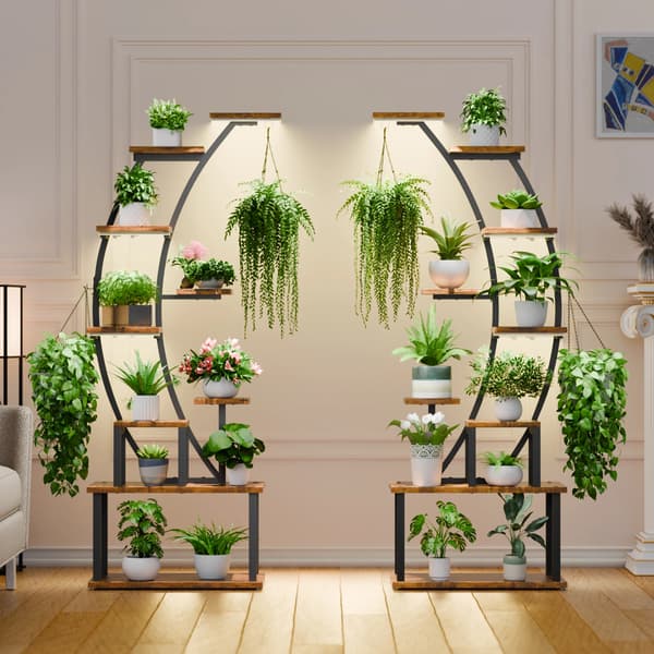 Växtställning, Integrerade växtlampor, Multifunktionell design,Brun