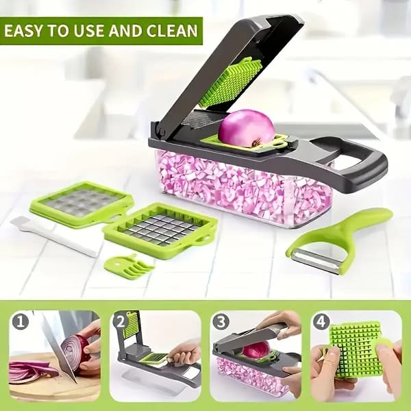 Grönsakshackare, Slitstark ABS-plast, Rostfria blad, grön