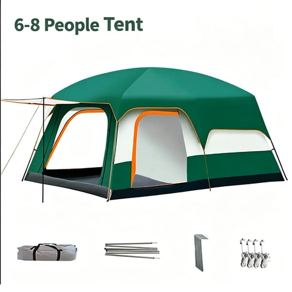 Camping Telt, Vindbestandig Struktur, Multi-Åbning Ventilation,6-8 Person