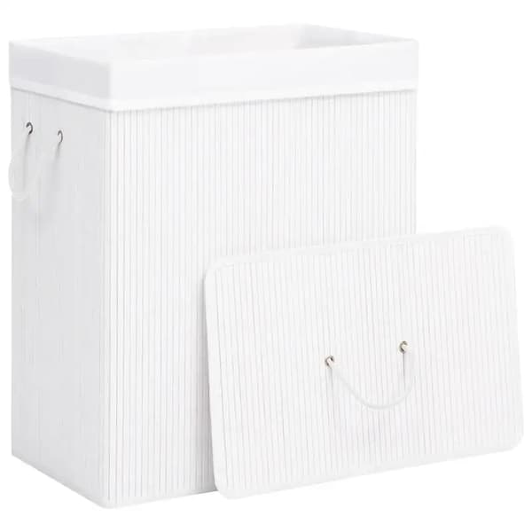 Bambu Tvättkorg, Minimalistisk Design, 83 L Kapacitet,VIT