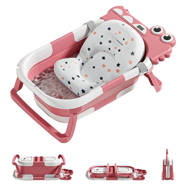 Spædbarnsbadekar, Foldbart Design, Realtids Temperaturovervågning,Pink