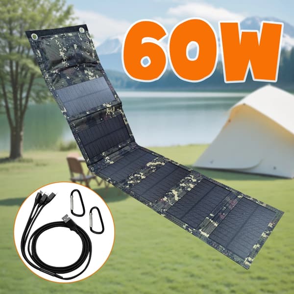 Solpanel, Foldbart Design, Høj Effektivitet Opladning,camouflage 60W